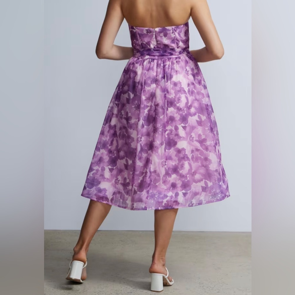 New York & Company Purple Strapless Sweetheart Neck Flare Dress NWT Size L - Picture 2 of 5